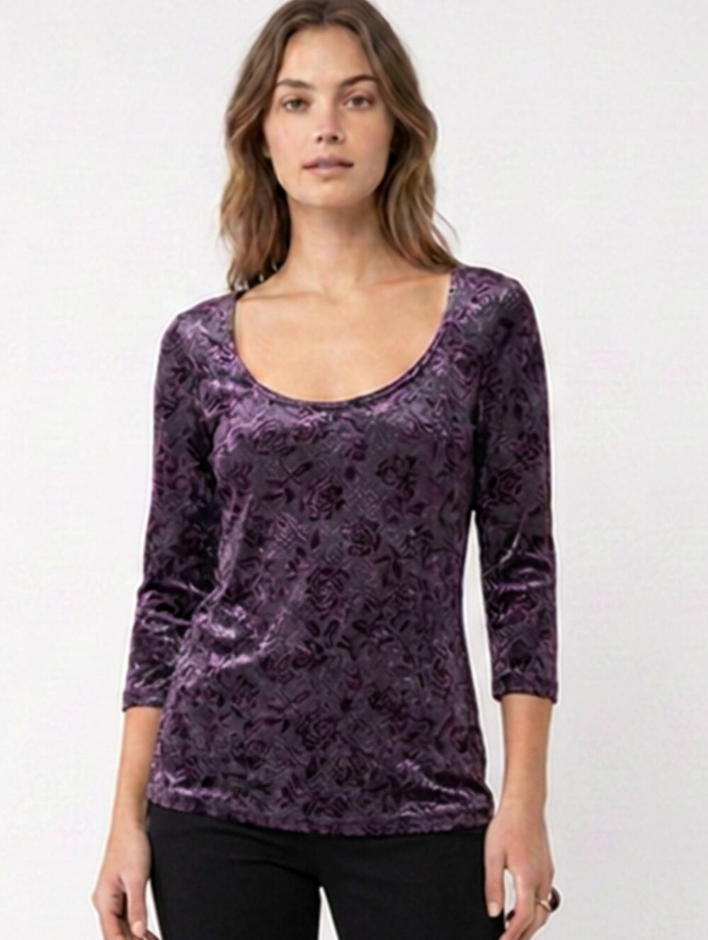 Vintage 90s Wrapper Purple Black Floral Lace Top Square Neck Whimsigoth S/M